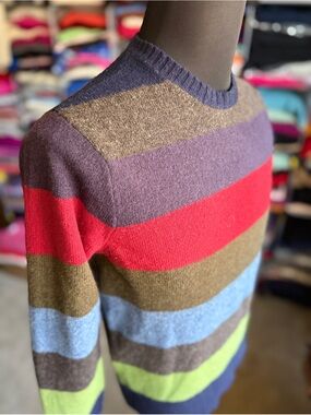 J. Crew Striped Crewneck Sweater in Red, Purple, Brown, Blue & Green